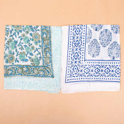 Set of 7 - Boho Paisley & Floral Cotton Bandana, Hand Block Printed Organic Scarf, Lightweight Hair Or Neck Wrap, Handmade Eco-Friendly Fashion Gift, Cotton Bandanas