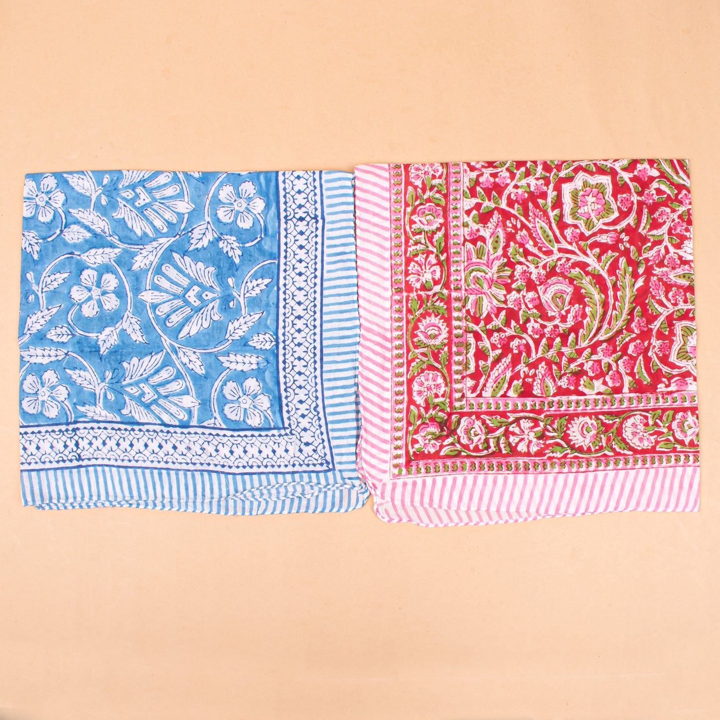 Set of 7 - Boho Paisley & Floral Cotton Bandana, Hand Block Printed Organic Scarf, Lightweight Hair Or Neck Wrap, Handmade Eco-Friendly Fashion Gift, Cotton Bandanas