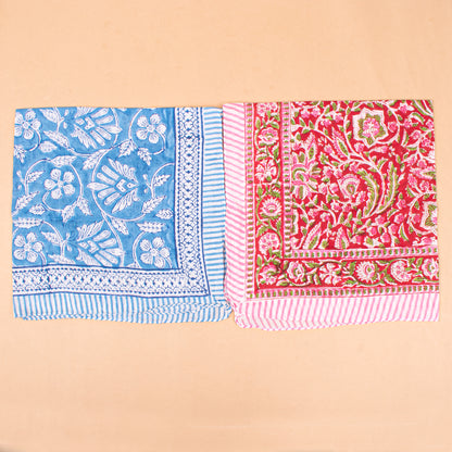Set of 7 - Boho Paisley & Floral Cotton Bandana, Hand Block Printed Organic Scarf, Lightweight Hair Or Neck Wrap, Handmade Eco-Friendly Fashion Gift, Cotton Bandanas