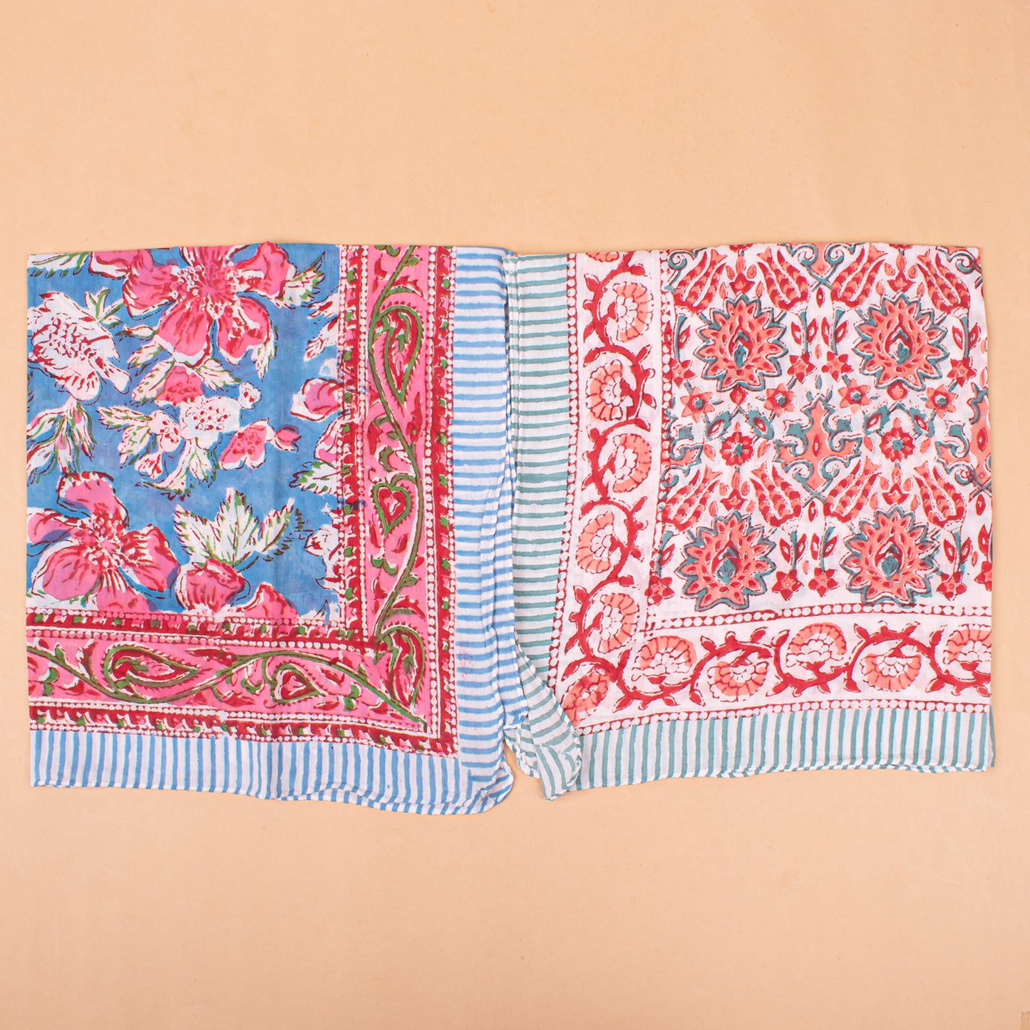 Set of 7 - Boho Paisley & Floral Cotton Bandana, Hand Block Printed Organic Scarf, Lightweight Hair Or Neck Wrap, Handmade Eco-Friendly Fashion Gift, Cotton Bandanas