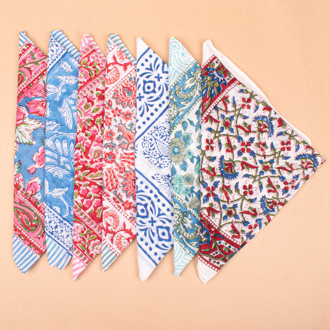 Set of 7 – Floral Cotton Bandanas | Hair Scarf &amp; Neck Wrap