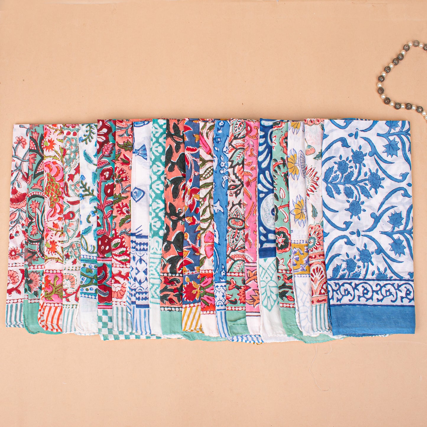 Set of 100 - Handcrafted Block Printed Cotton Bandana, Floral Paisley Scarf, Block Printed Design Hair Or Neck Wrap, Bohemian Unisex Accessory To All
