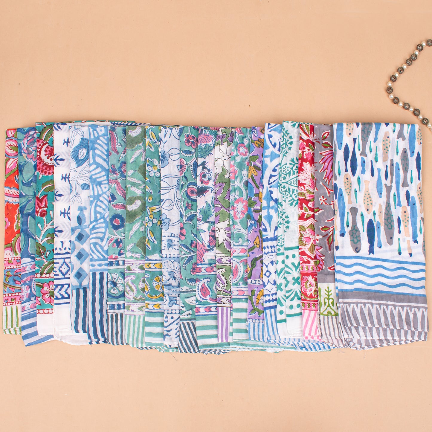 Set of 100 - Handcrafted Block Printed Cotton Bandana, Floral Paisley Scarf, Block Printed Design Hair Or Neck Wrap, Bohemian Unisex Accessory To All