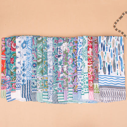 Set of 100 - Handcrafted Block Printed Cotton Bandana, Floral Paisley Scarf, Block Printed Design Hair Or Neck Wrap, Bohemian Unisex Accessory To All