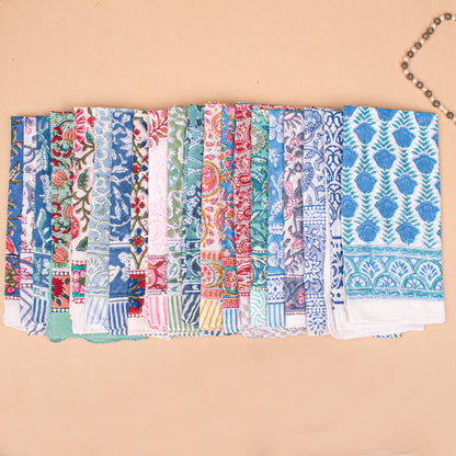 Set of 100 - Handcrafted Block Printed Cotton Bandana, Floral Paisley Scarf, Block Printed Design Hair Or Neck Wrap, Bohemian Unisex Accessory To All