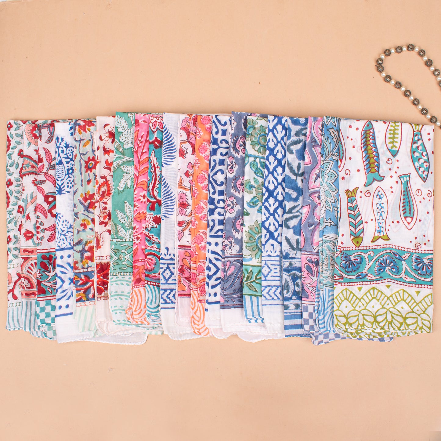 Set of 100 - Handcrafted Block Printed Cotton Bandana, Floral Paisley Scarf, Block Printed Design Hair Or Neck Wrap, Bohemian Unisex Accessory To All