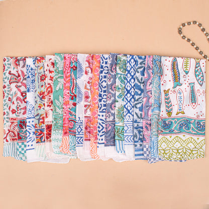 Set of 100 - Handcrafted Block Printed Cotton Bandana, Floral Paisley Scarf, Block Printed Design Hair Or Neck Wrap, Bohemian Unisex Accessory To All