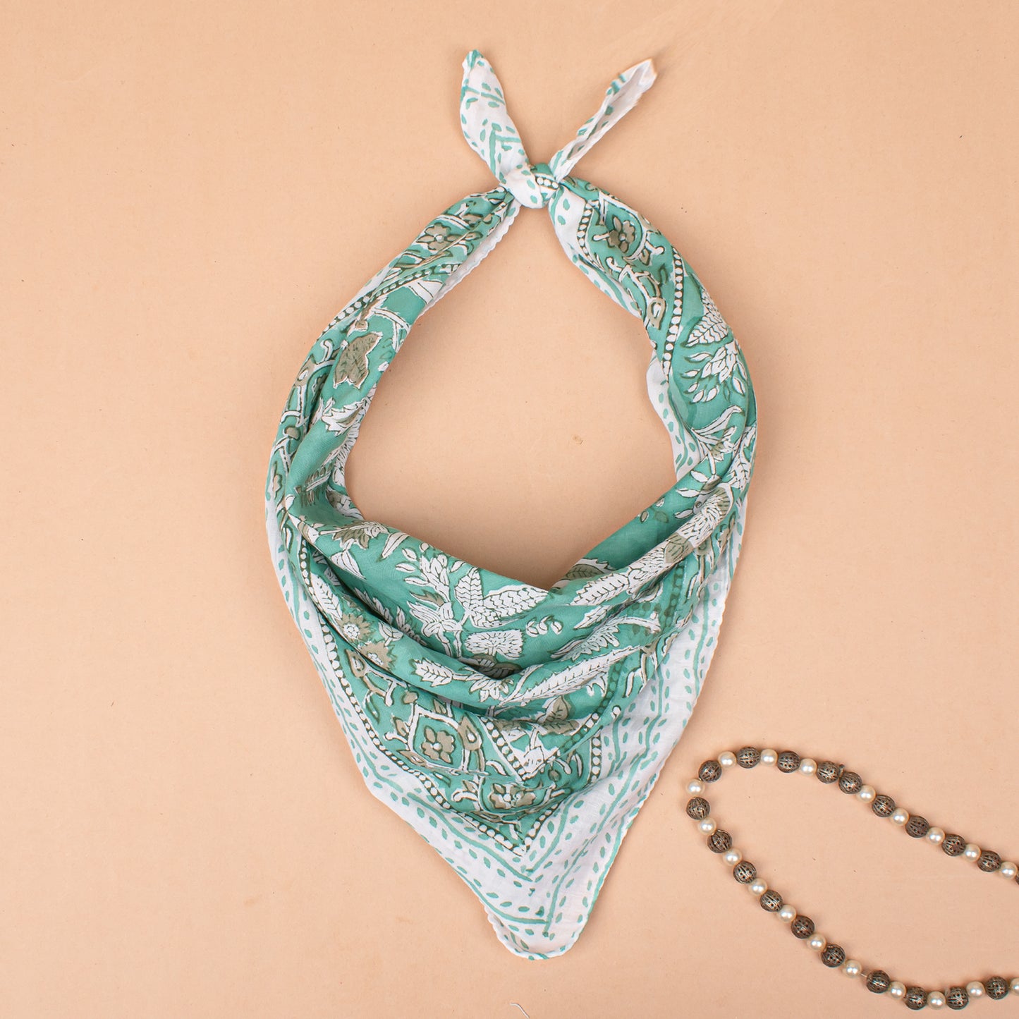 Set of 95 - Floral Paisley Organic Cotton Bandana, Hand Block Printed Lightweight Scarf, Boho Hair Or Neck Wrap, Sustainable Fashion Accessory, Eco-Friendly Gift Idea