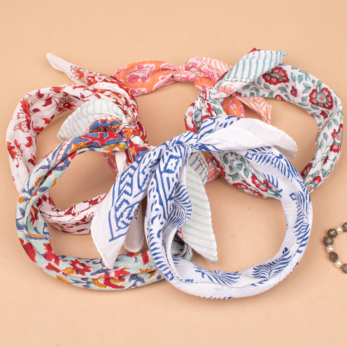 Set of 95 - Floral Paisley Organic Cotton Bandana, Hand Block Printed Lightweight Scarf, Boho Hair Or Neck Wrap, Sustainable Fashion Accessory, Eco-Friendly Gift Idea