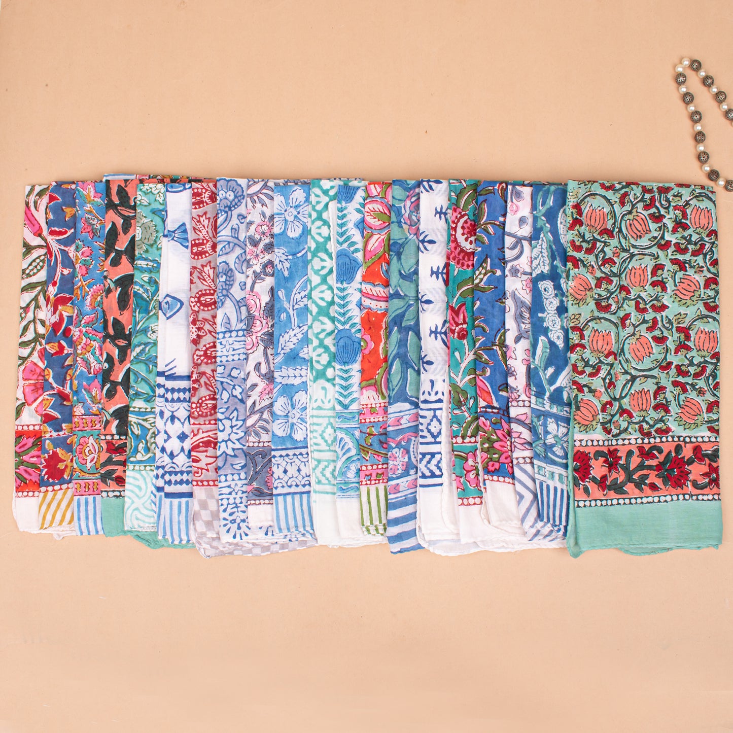 Set of 95 - Floral Paisley Organic Cotton Bandana, Hand Block Printed Lightweight Scarf, Boho Hair Or Neck Wrap, Sustainable Fashion Accessory, Eco-Friendly Gift Idea