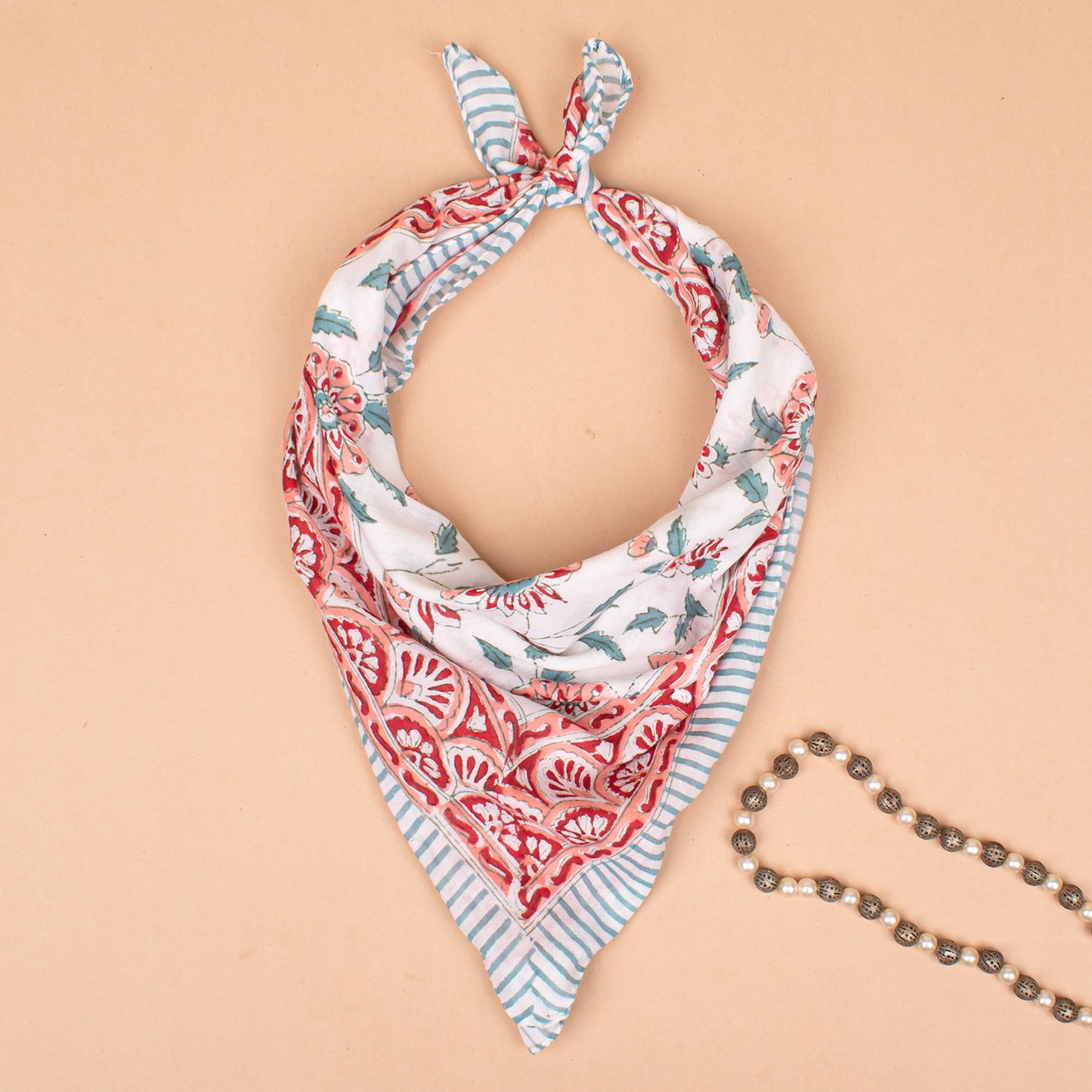 Set of 90 - Handmade Cotton Bandana, Organic Block Printed Boho Scarf, Cotton Face, Neck Or Hair Wrap, Sustainable Fashion Gift, Floral Design For All