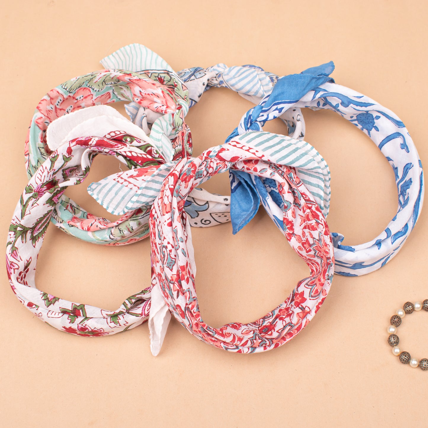 Set of 90 - Handmade Cotton Bandana, Organic Block Printed Boho Scarf, Cotton Face, Neck Or Hair Wrap, Sustainable Fashion Gift, Floral Design For All