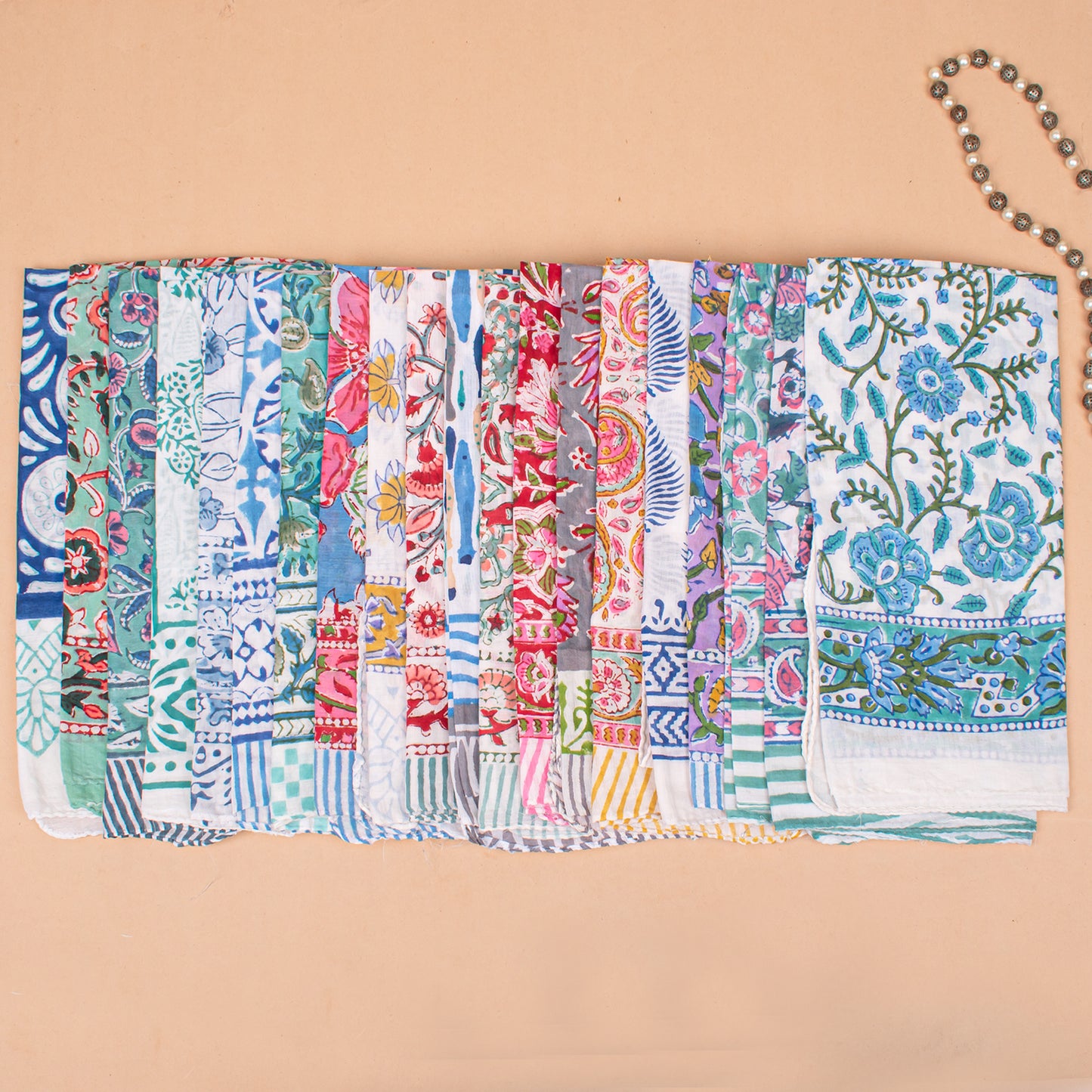 Set of 90 - Handmade Cotton Bandana, Organic Block Printed Boho Scarf, Cotton Face, Neck Or Hair Wrap, Sustainable Fashion Gift, Floral Design For All