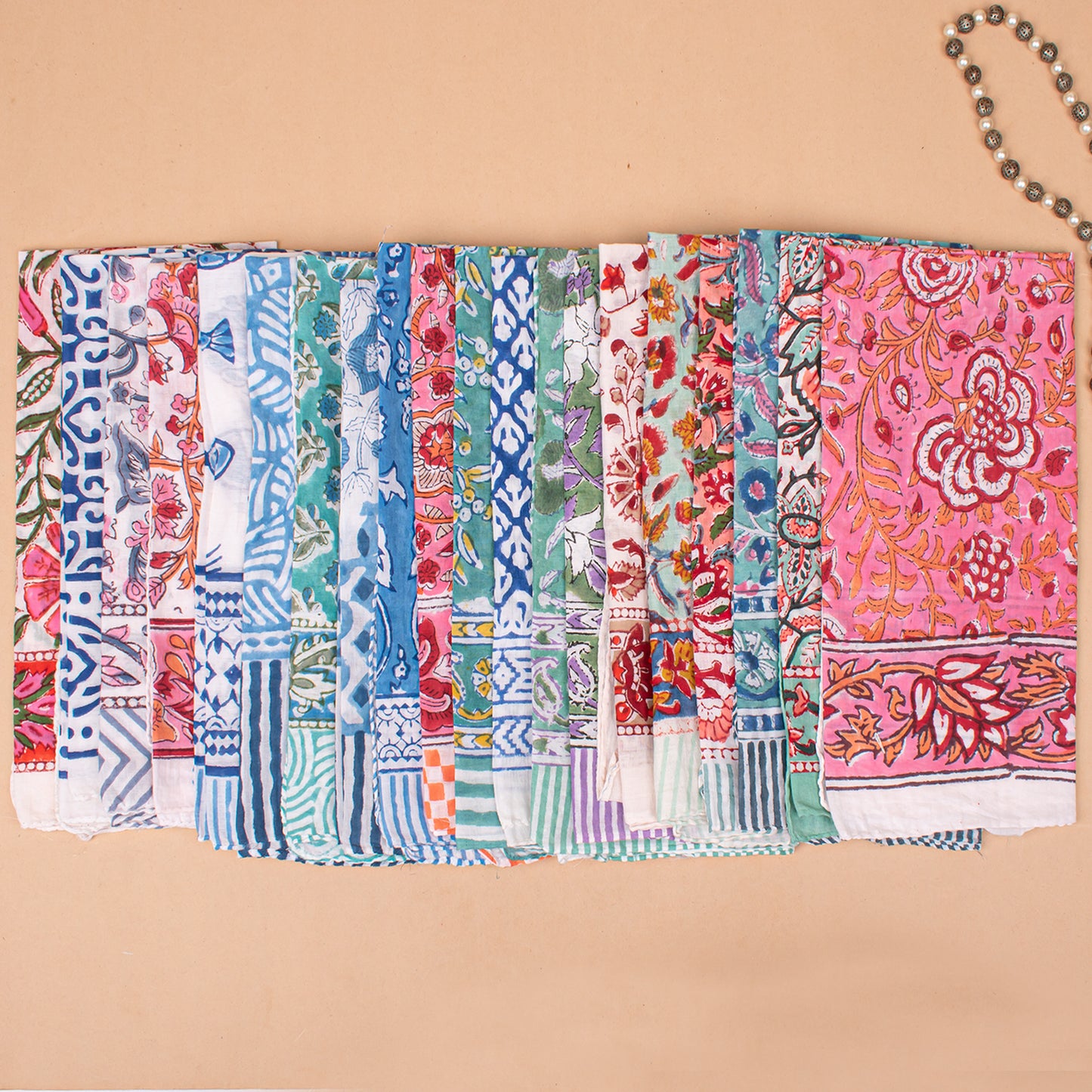 Set of 90 - Handmade Cotton Bandana, Organic Block Printed Boho Scarf, Cotton Face, Neck Or Hair Wrap, Sustainable Fashion Gift, Floral Design For All