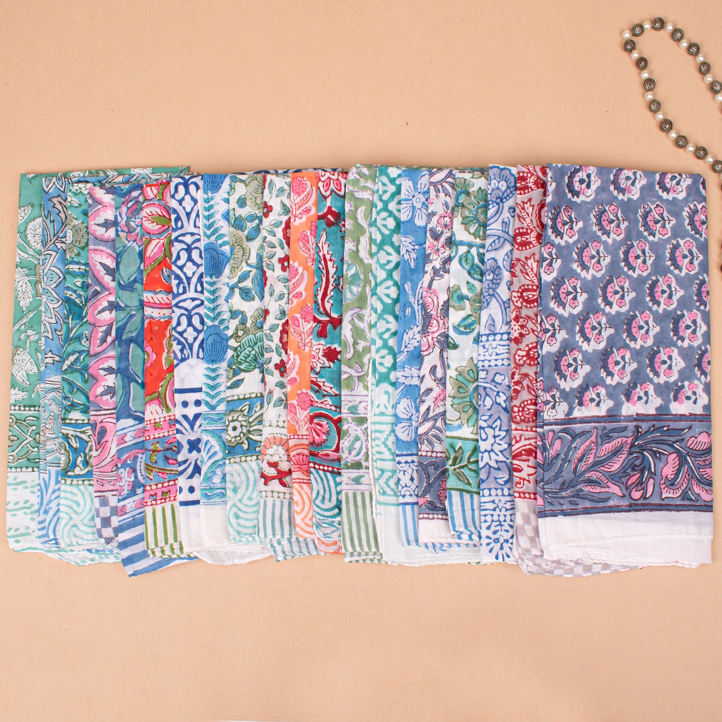 Set of 90 - Handmade Cotton Bandana, Organic Block Printed Boho Scarf, Cotton Face, Neck Or Hair Wrap, Sustainable Fashion Gift, Floral Design For All