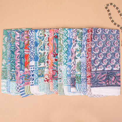 Set of 90 - Handmade Cotton Bandana, Organic Block Printed Boho Scarf, Cotton Face, Neck Or Hair Wrap, Sustainable Fashion Gift, Floral Design For All