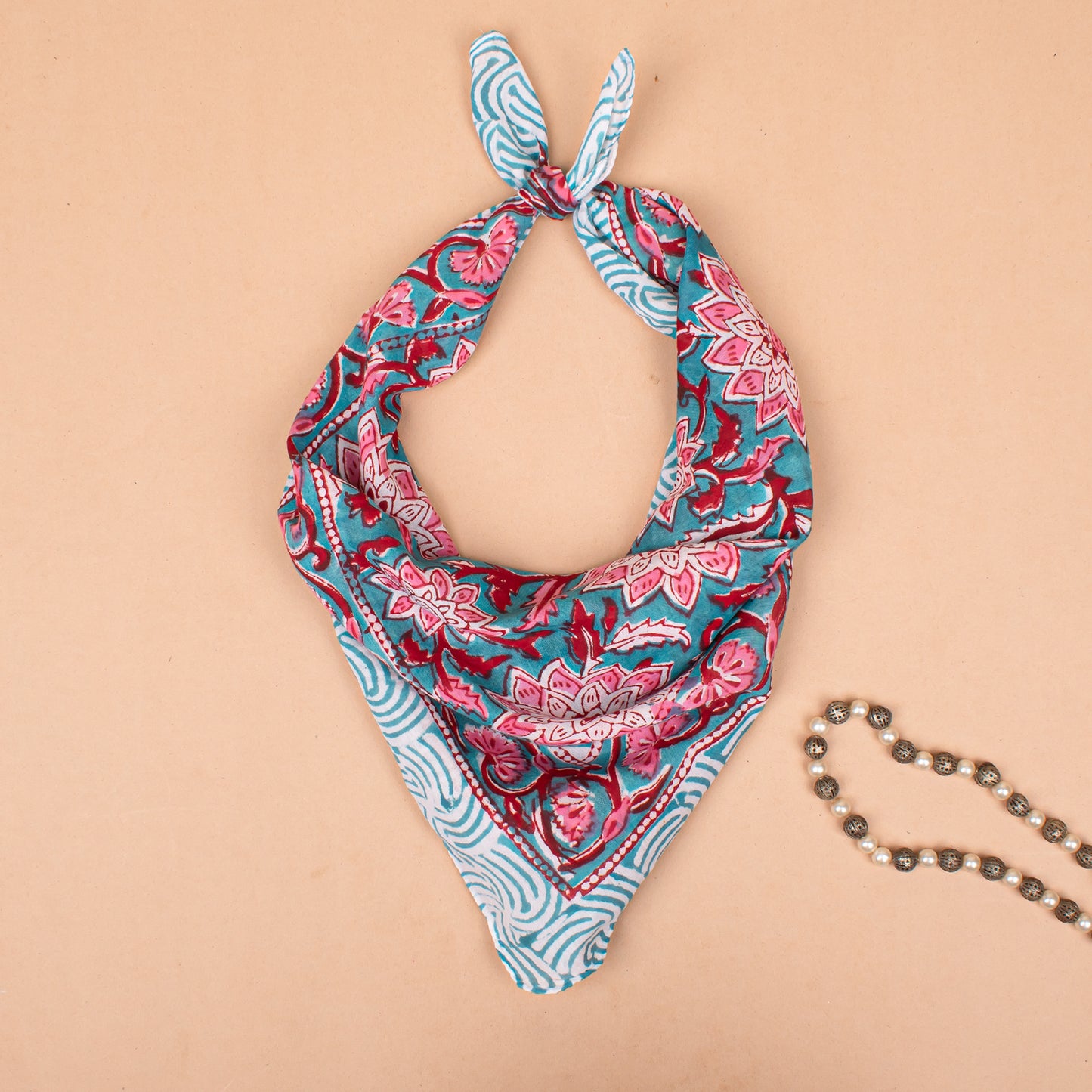 Set of 85 - Lightweight Boho Cotton Bandana, Handcrafted Organic Scarf, Block Printed Hair Or Neck Wrap, Unisex Sustainable Fashion Accessory, Eco-Friendly Gift