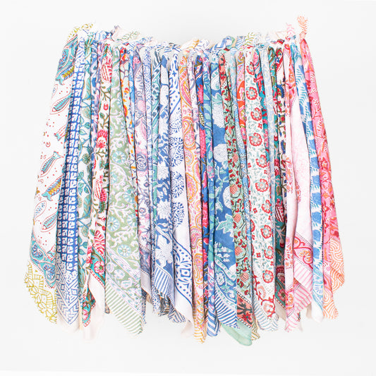 Set of 80 - Handmade Cotton Bandana, Organic Block Printed Scarf, Lightweight Paisley Hair Or Neck Wrap, Sustainable Unisex Fashion Gift For All
