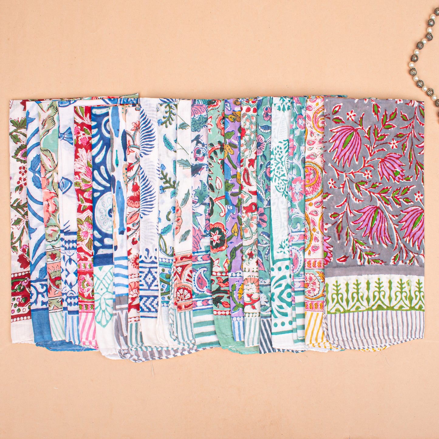 Set of 80 - Handmade Cotton Bandana, Organic Block Printed Scarf, Lightweight Paisley Hair Or Neck Wrap, Sustainable Unisex Fashion Gift For All
