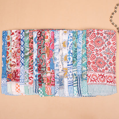 Set of 80 - Handmade Cotton Bandana, Organic Block Printed Scarf, Lightweight Paisley Hair Or Neck Wrap, Sustainable Unisex Fashion Gift For All