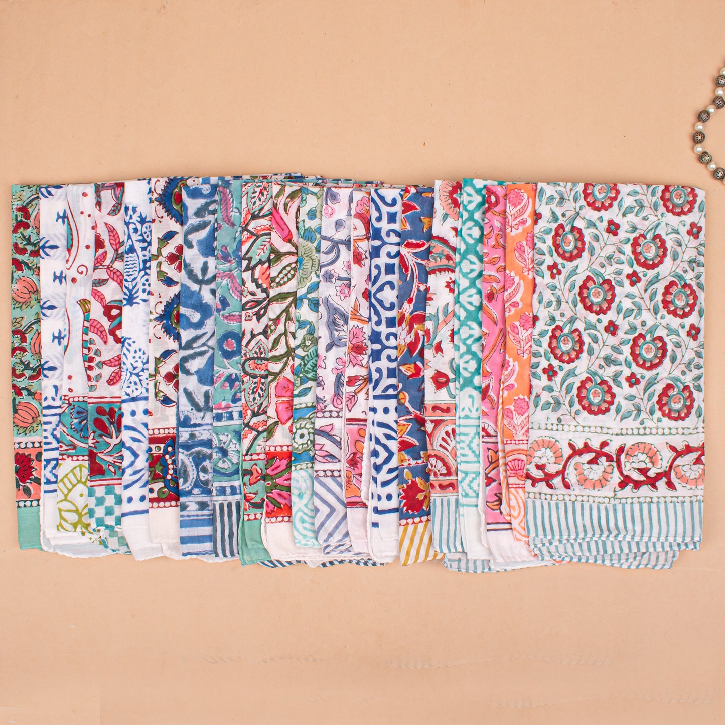 Set of 80 - Handmade Cotton Bandana, Organic Block Printed Scarf, Lightweight Paisley Hair Or Neck Wrap, Sustainable Unisex Fashion Gift For All