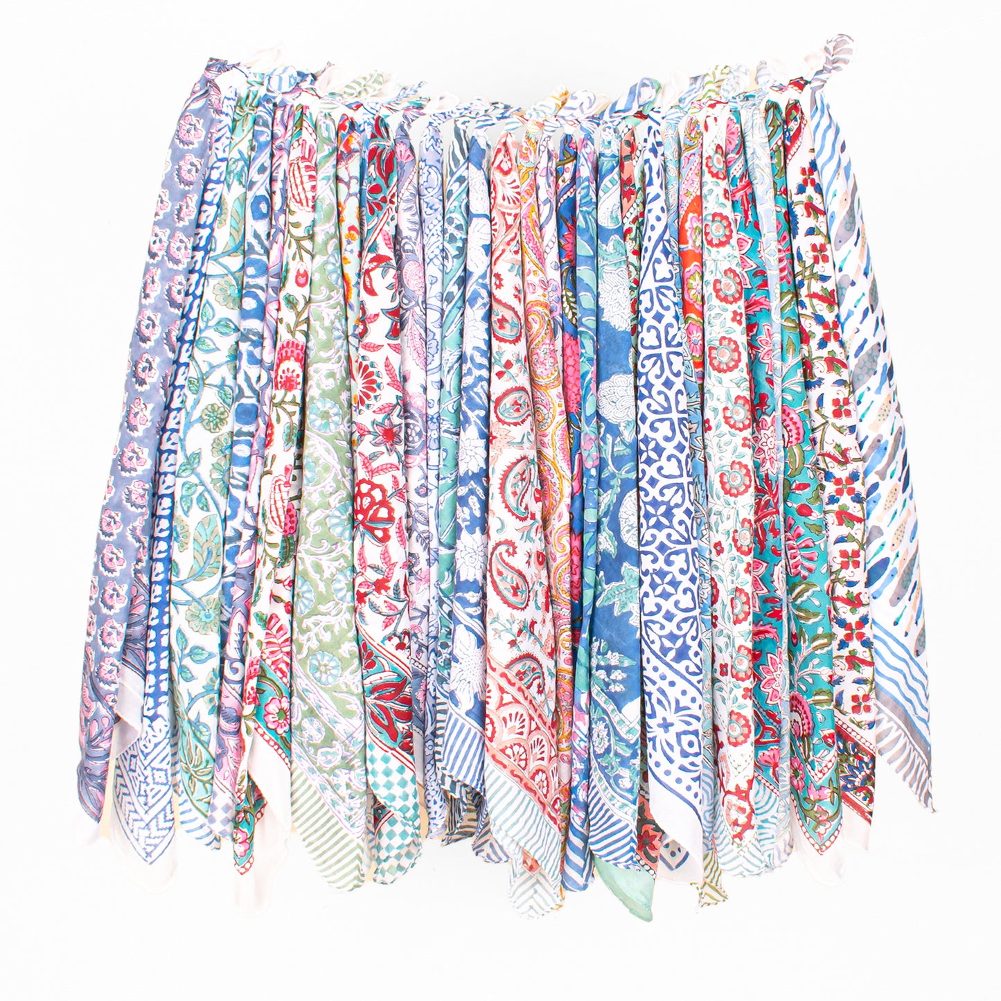 Set of 75 - Hand Block Printed Floral Cotton Bandana, Lightweight Accessory For Pet & Bikers, Bohemian Hair Or Neck Wrap, Sustainable Artisan Gift Accessory
