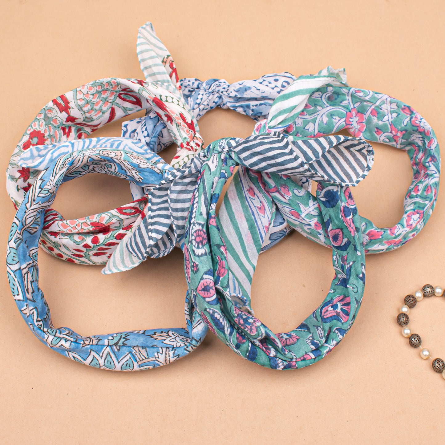 Set of 75 - Hand Block Printed Floral Cotton Bandana, Lightweight Accessory For Pet & Bikers, Bohemian Hair Or Neck Wrap, Sustainable Artisan Gift Accessory