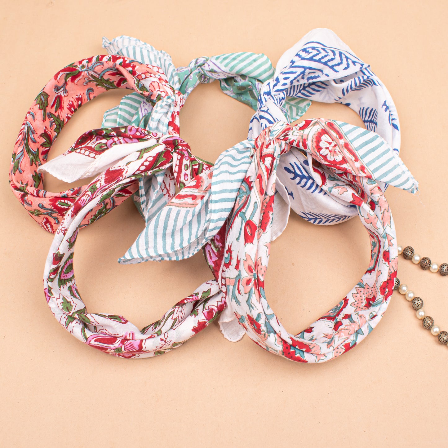 Set of 70 - Paisley Floral Boho Cotton Bandana, Handmade Organic Scarf, Lightweight Hair Or Neck Wrap, Sustainable Gift, Unisex Eco-Friendly Accessory