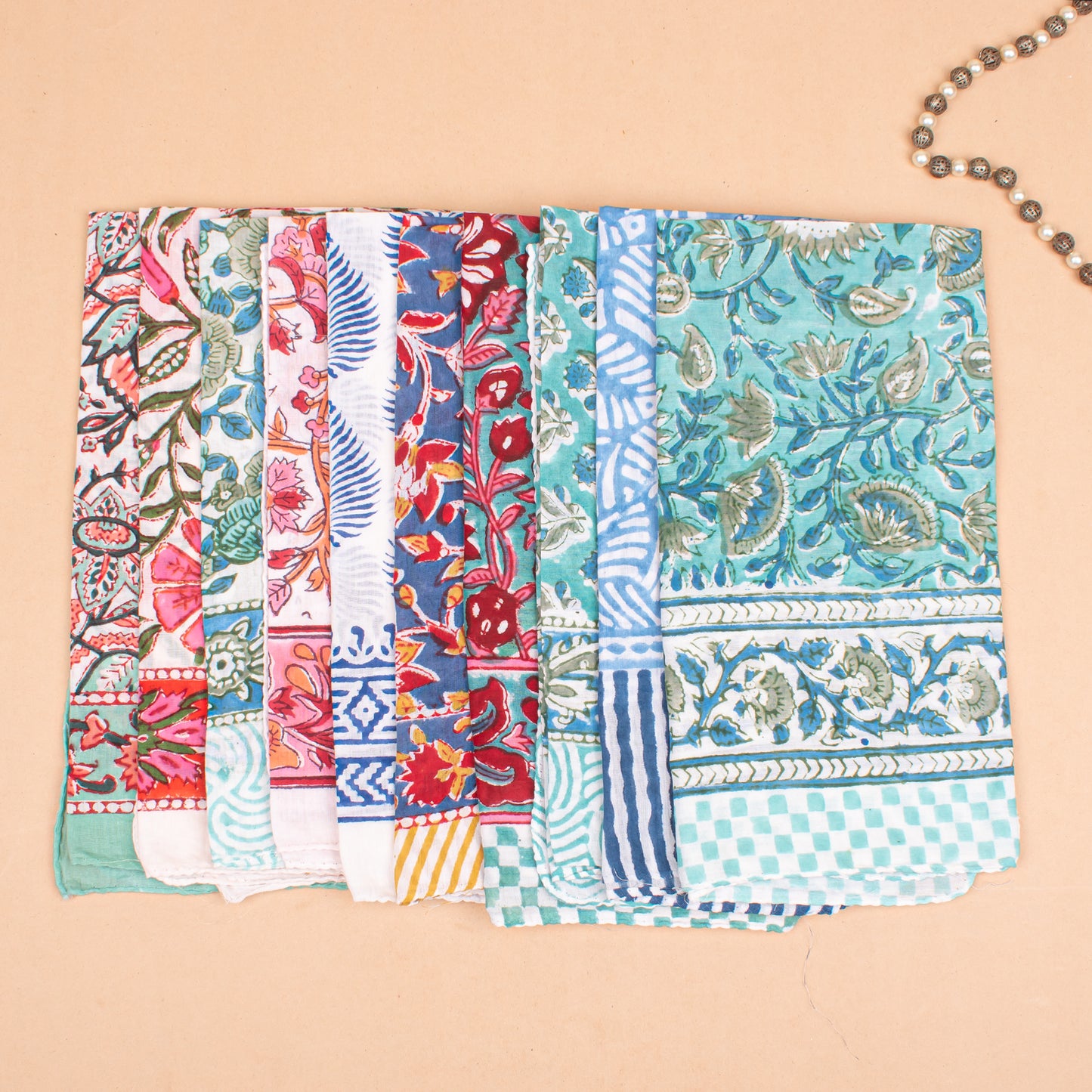 Set of 70 - Paisley Floral Boho Cotton Bandana, Handmade Organic Scarf, Lightweight Hair Or Neck Wrap, Sustainable Gift, Unisex Eco-Friendly Accessory