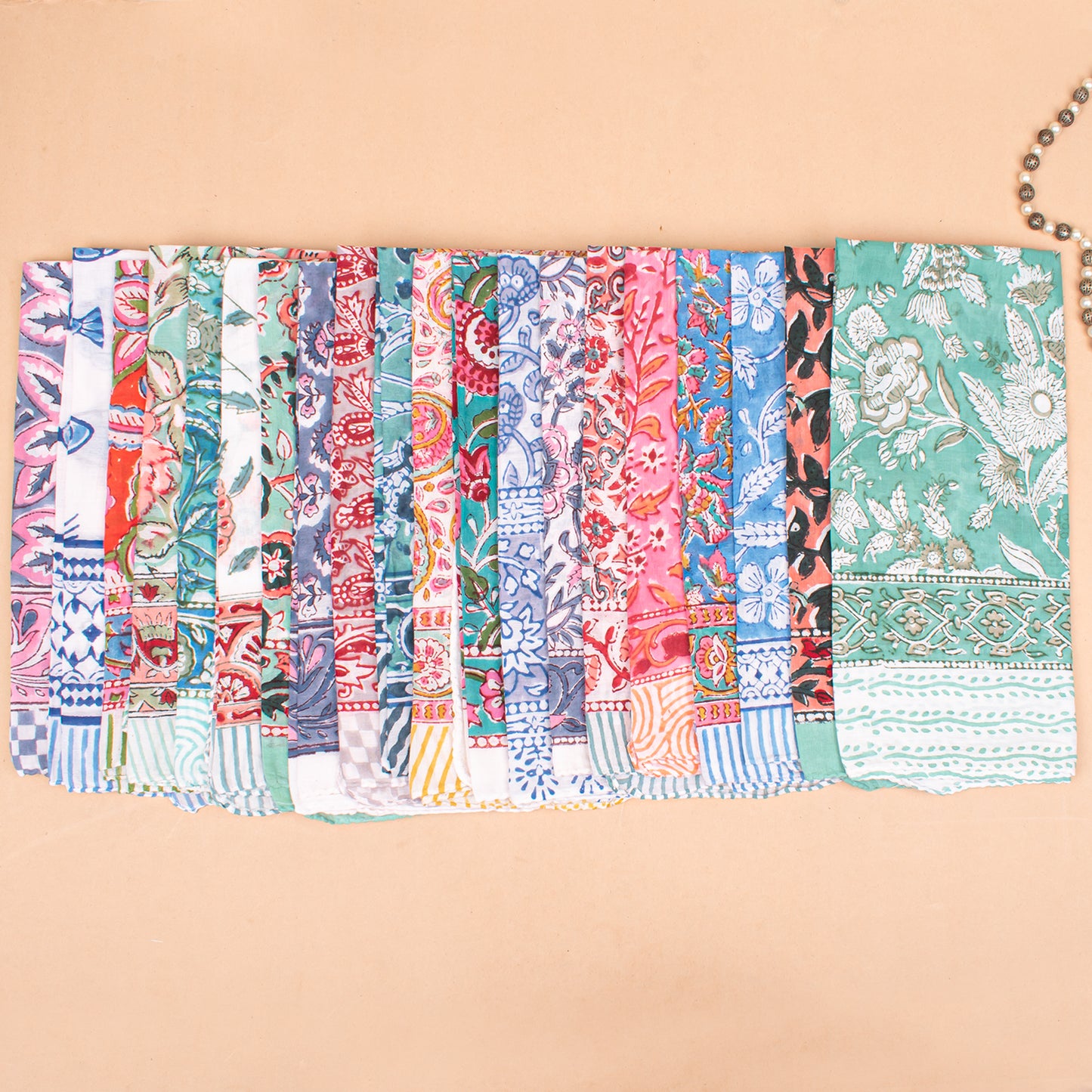 Set of 65 - Organic Block Printed Cotton Bandana, Handmade Lightweight Paisley Scarf, Boho Hair Or Neck Wrap, Sustainable Fashion Accessory, Eco-Friendly Gift