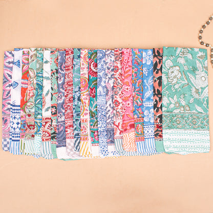 Set of 65 - Organic Block Printed Cotton Bandana, Handmade Lightweight Paisley Scarf, Boho Hair Or Neck Wrap, Sustainable Fashion Accessory, Eco-Friendly Gift