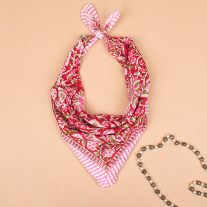 Set of 60 - Lightweight Organic Cotton Bandana, Block Printed Paisley & Floral Scarf, Handmade Hair Or Neck Wrap, Boho Unisex Sustainable Fashion Gift
