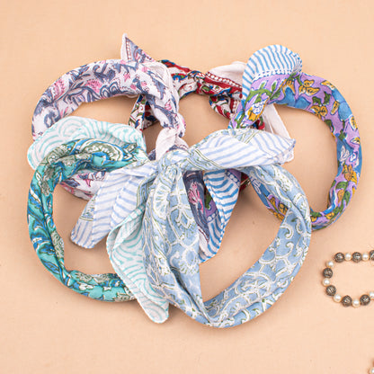 Set of 60 - Lightweight Organic Cotton Bandana, Block Printed Paisley & Floral Scarf, Handmade Hair Or Neck Wrap, Boho Unisex Sustainable Fashion Gift