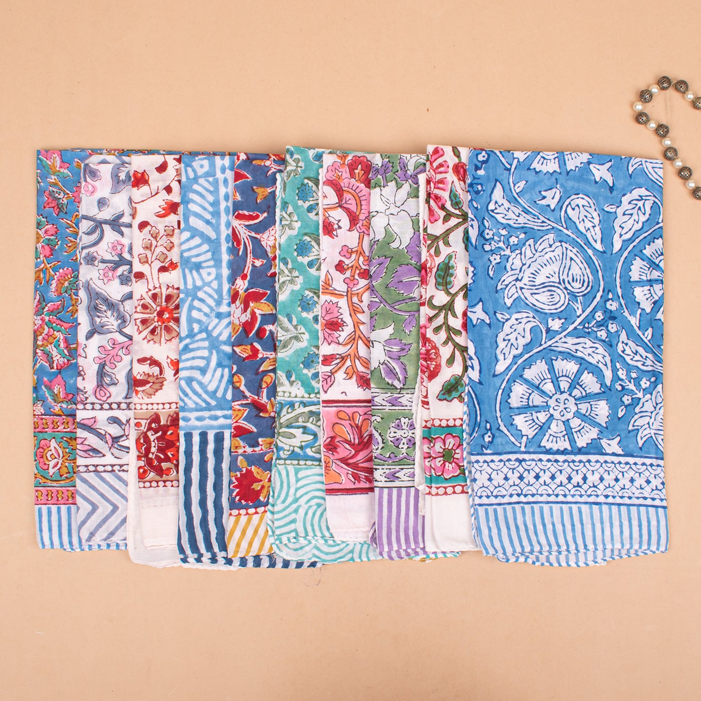 Set of 60 - Lightweight Organic Cotton Bandana, Block Printed Paisley & Floral Scarf, Handmade Hair Or Neck Wrap, Boho Unisex Sustainable Fashion Gift