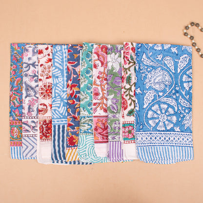 Set of 60 - Lightweight Organic Cotton Bandana, Block Printed Paisley & Floral Scarf, Handmade Hair Or Neck Wrap, Boho Unisex Sustainable Fashion Gift