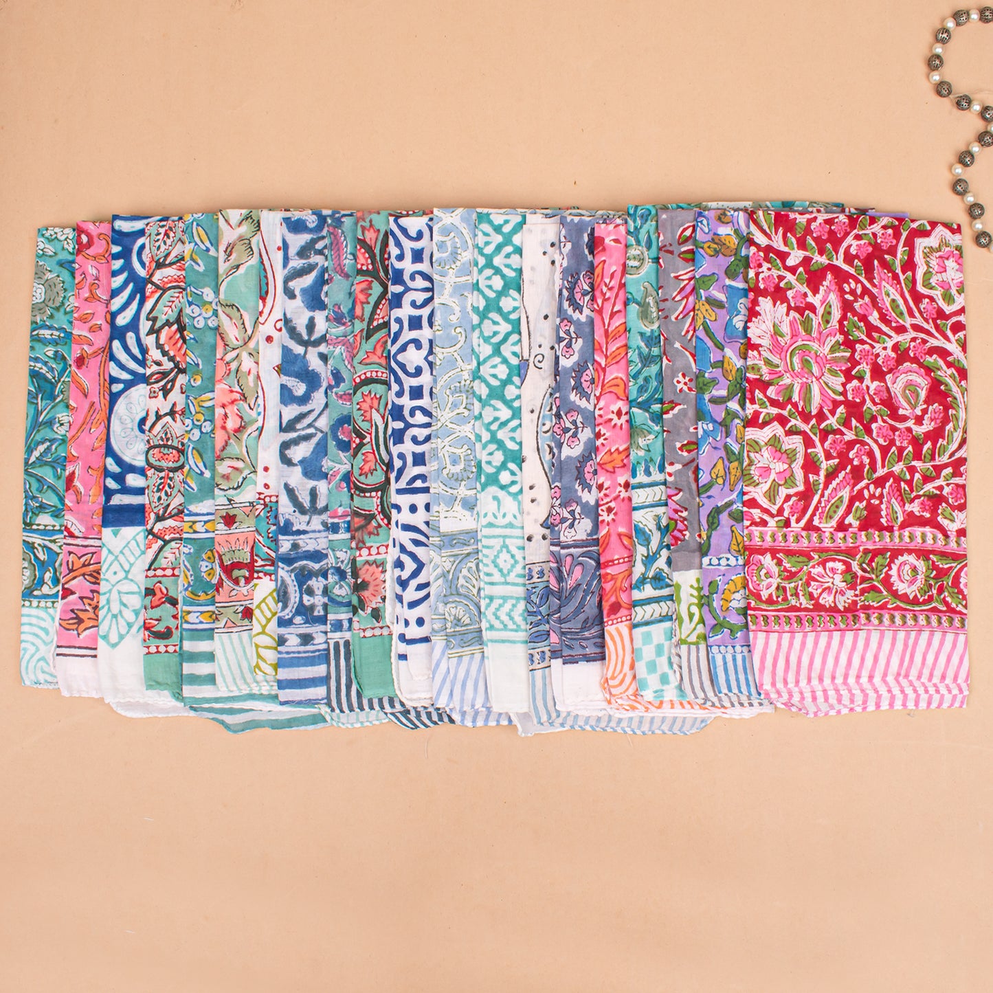 Set of 60 - Lightweight Organic Cotton Bandana, Block Printed Paisley & Floral Scarf, Handmade Hair Or Neck Wrap, Boho Unisex Sustainable Fashion Gift