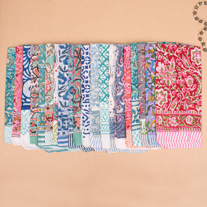 Set of 60 - Lightweight Organic Cotton Bandana, Block Printed Paisley & Floral Scarf, Handmade Hair Or Neck Wrap, Boho Unisex Sustainable Fashion Gift