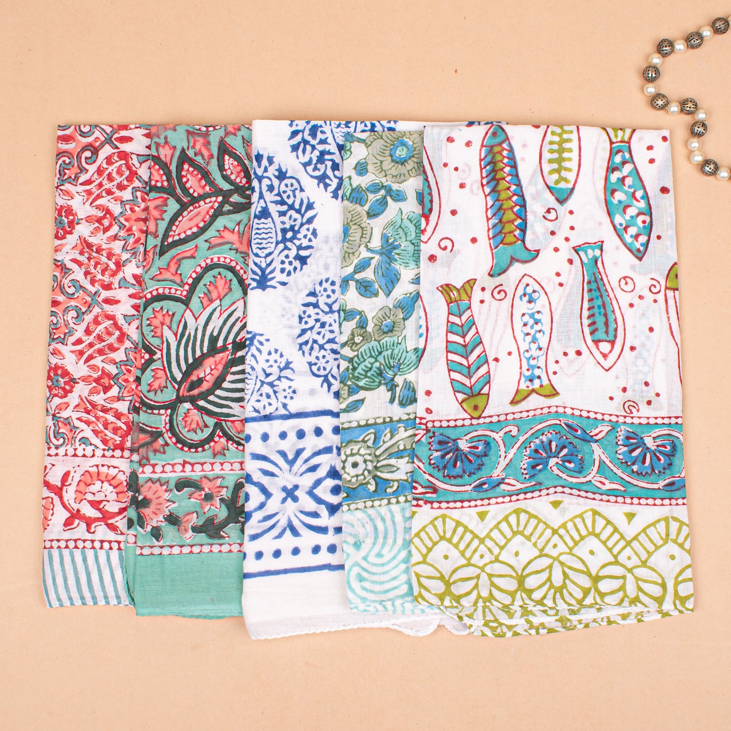 Set of 55 - Handmade Boho Cotton Bandana, Organic Block Printed Scarf, Paisley Hair Or Neck Wrap, Sustainable Unisex Fashion Accessory, Eco-Friendly Gift