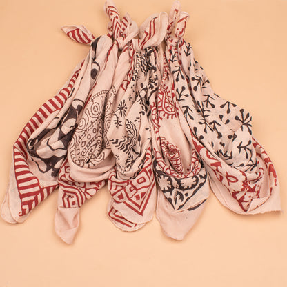 Set of 5 - Cotton Bandana, Hand Block Printed Paisley Scarf, Hair Or Neck Wrap, Boho Sustainable Accessory, Eco-Friendly Fashion Gift