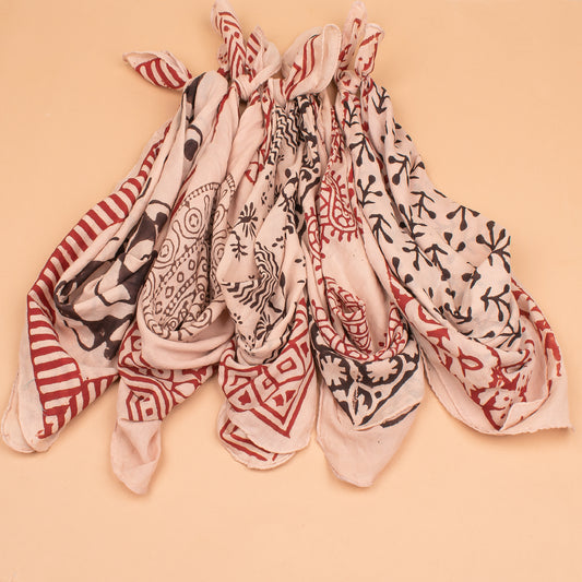 Set of 5 - Cotton Bandana, Hand Block Printed Paisley Scarf, Hair Or Neck Wrap, Boho Sustainable Accessory, Eco-Friendly Fashion Gift