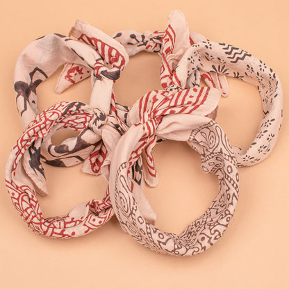 Set of 5 - Cotton Bandana, Hand Block Printed Paisley Scarf, Hair Or Neck Wrap, Boho Sustainable Accessory, Eco-Friendly Fashion Gift