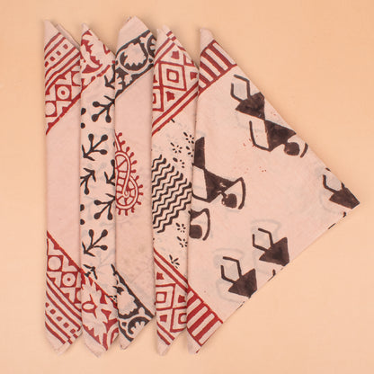 Set of 5 - Cotton Bandana, Hand Block Printed Paisley Scarf, Hair Or Neck Wrap, Boho Sustainable Accessory, Eco-Friendly Fashion Gift