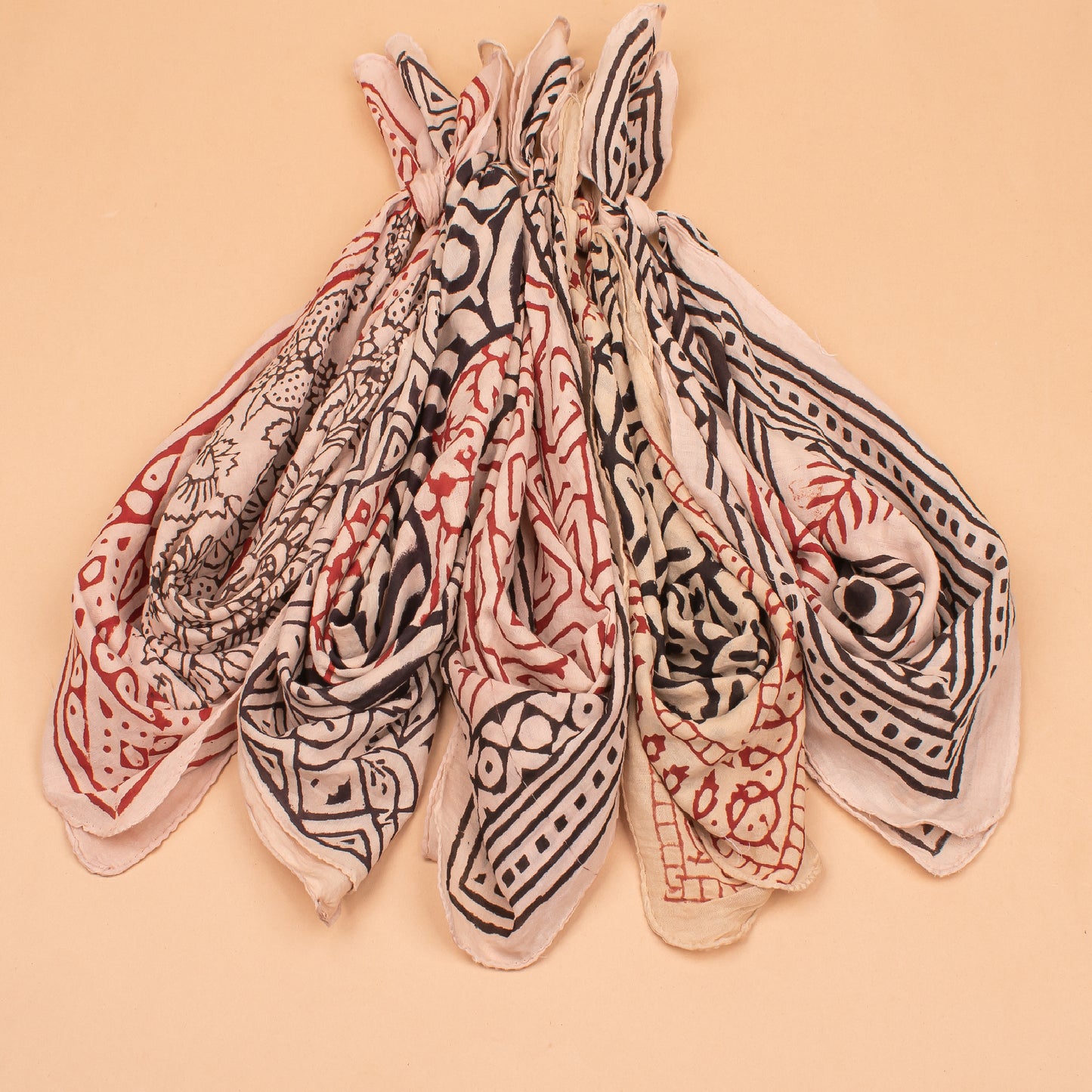 Set of 5 - Cotton Boho Bandana, Handmade Lightweight Scarf, Block Printed Paisley Hair Or Neck Wrap, Sustainable Unisex Accessory Fashion Gift