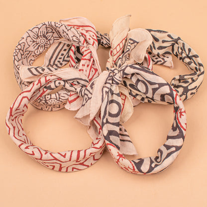 Set of 5 - Cotton Boho Bandana, Handmade Lightweight Scarf, Block Printed Paisley Hair Or Neck Wrap, Sustainable Unisex Accessory Fashion Gift