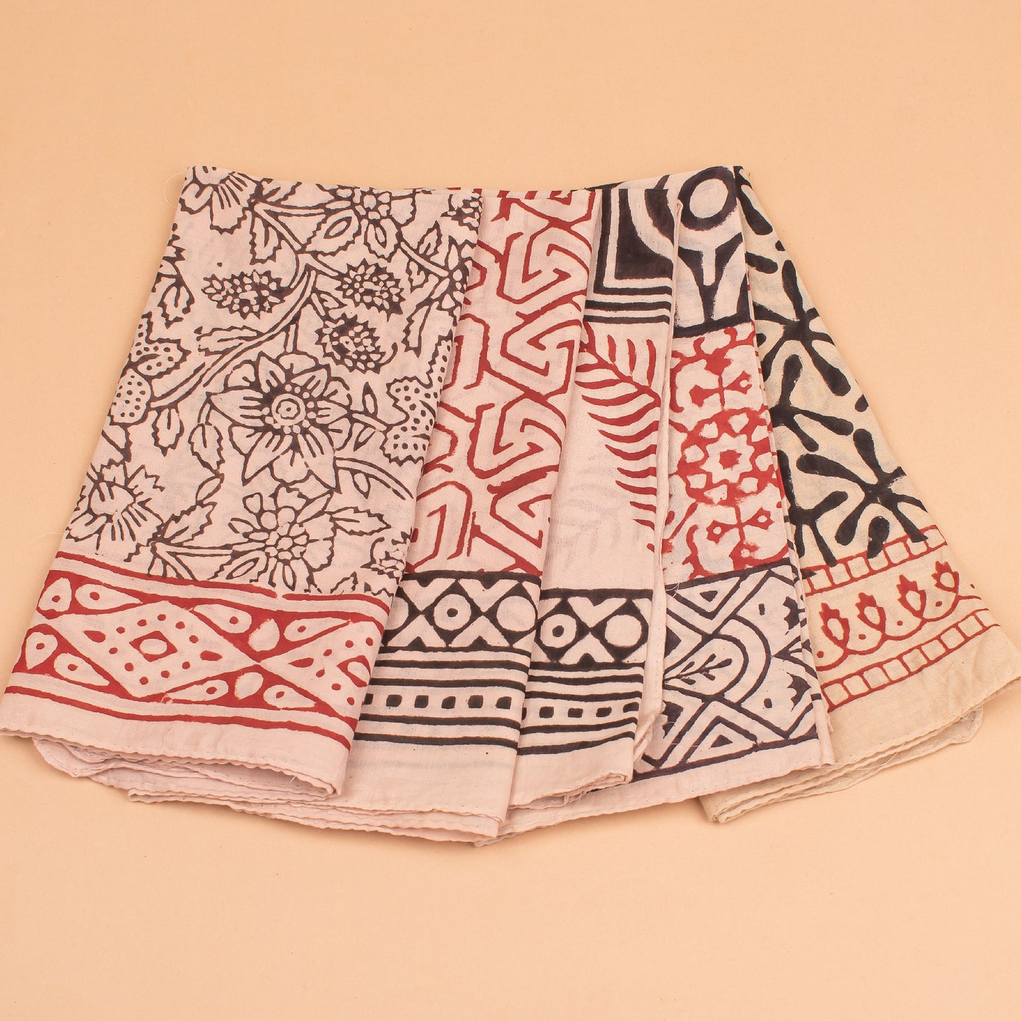 Set of 5 - Cotton Boho Bandana, Handmade Lightweight Scarf, Block Printed Paisley Hair Or Neck Wrap, Sustainable Unisex Accessory Fashion Gift