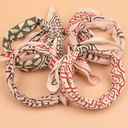 Set of 5 - Organic Boho Block Printed Cotton Bandana, Handmade Lightweight Scarf, Hair, Face Or Neck Wrap, Eco-Friendly Gift Idea For Pets, Bikers & All
