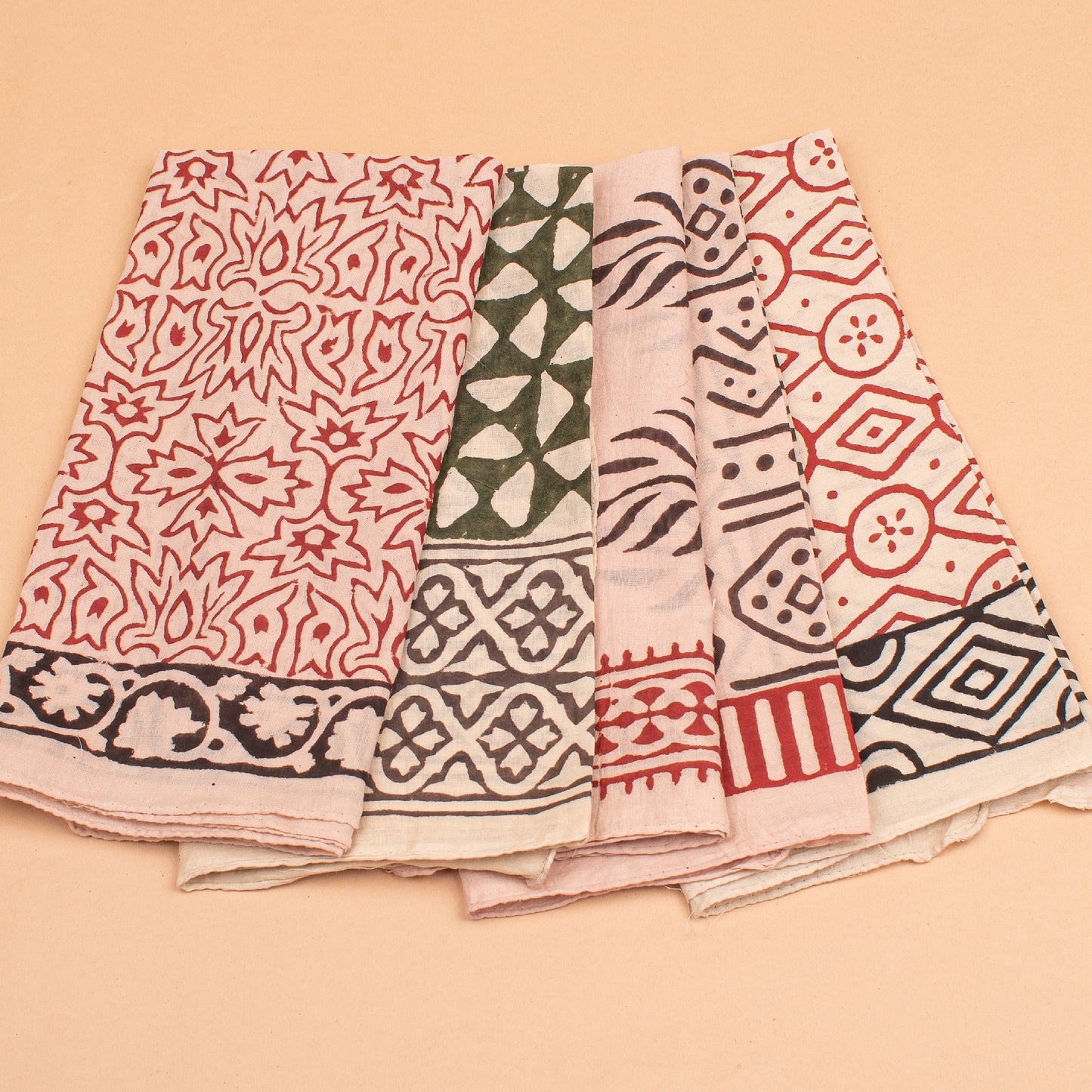 Set of 5 - Organic Boho Block Printed Cotton Bandana, Handmade Lightweight Scarf, Hair, Face Or Neck Wrap, Eco-Friendly Gift Idea For Pets, Bikers & All