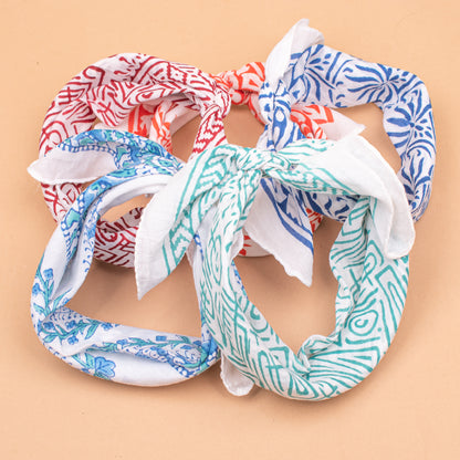 Set of 5 - Organic Block Printed Bandana, Cotton Lightweight Boho Paisley Scarf, Face, Hair Or Neck Wrap, Unisex Sustainable Fashion Accessory