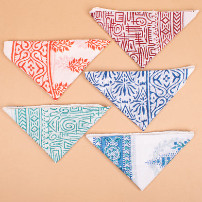Set of 5 - Organic Block Printed Bandana, Cotton Lightweight Boho Paisley Scarf, Face, Hair Or Neck Wrap, Unisex Sustainable Fashion Accessory