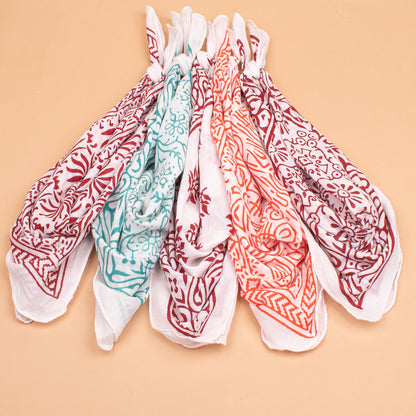 Set of 5 - Block Printed Cotton Bandana, Handmade Organic Cotton Bandana, Unisex Head Wrap, Stylish Neck Scarf, Pet & Biker Bandana, Boho Gift For Men And Women